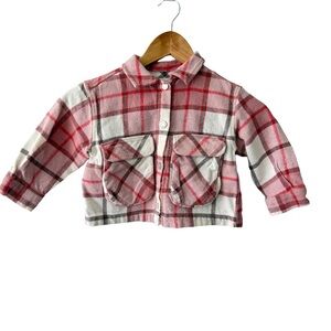 Zara Kids' Pink and White Plaid Shacket 2/3 Years